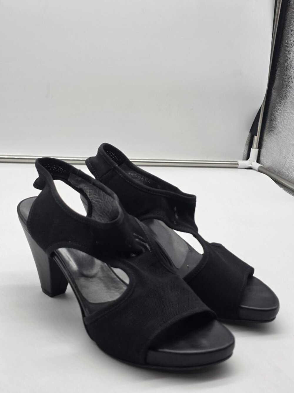 Stuart Weitzman Sandals Womens Size 6 Black Stretch Slingback Cone Heel Shoes